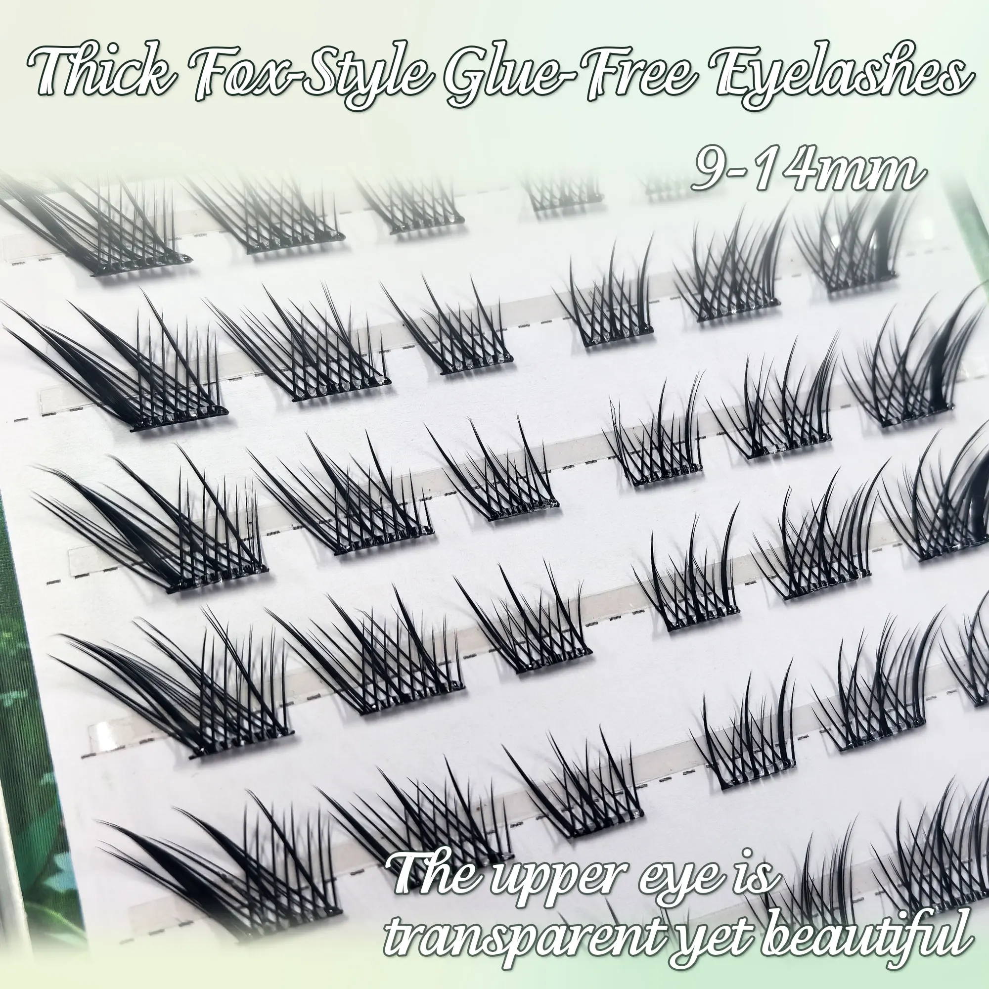 36 clusters of glue-free eyelashes, 9-14 mm, fox eye cat eye cartoon eyelashes, create cool and charming makeup.