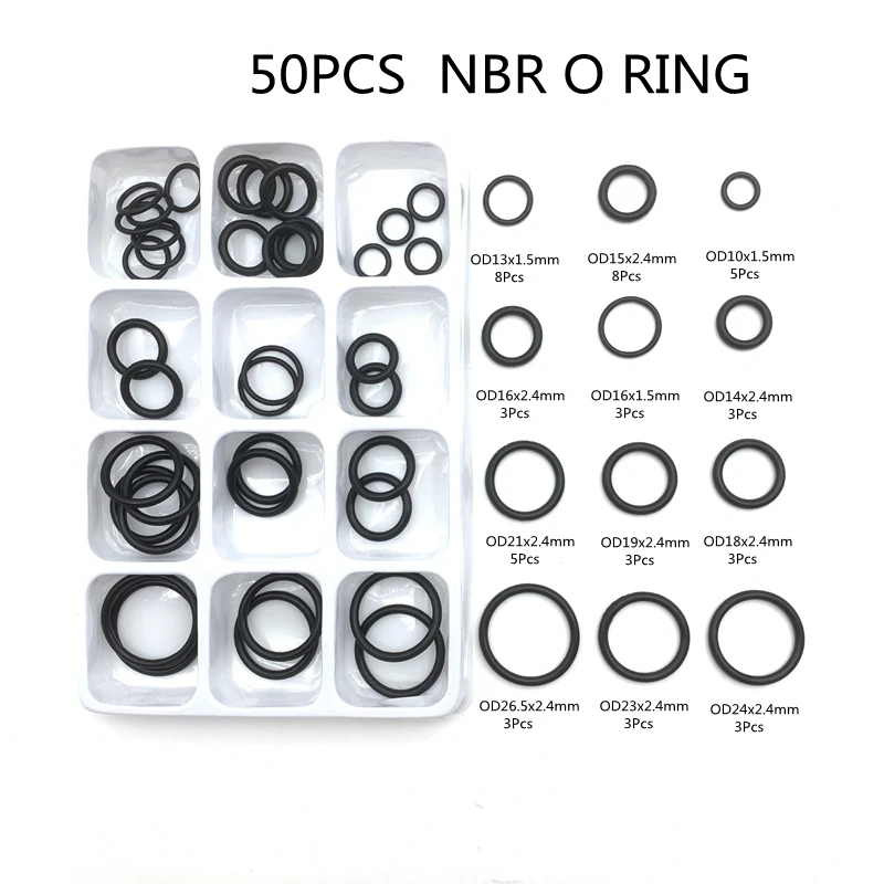 

50pcs Rubber O Ring Assortment Kits 12 Sizes NBR Sealing Gasket Washer Made of Nitrile Rubber NBR for Automotive Machine Repair