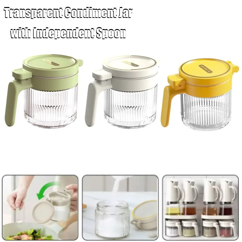 Fashion Transparent Condiment Jar Press to Open Lid with Independent Spoon Salt and Spice Storage Box Seal Dustproof Spice Jar