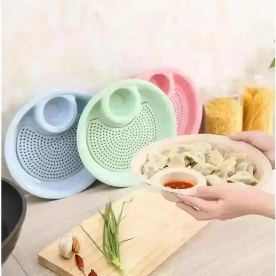 Thickened Double Layer Dumpling Plate Circular Grid Drain Tray Plastic Draining Plate For Fruit Vegetable Spaghetti Kitchen Tool