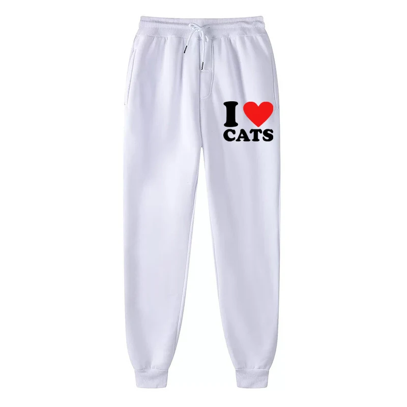 Hot Selling New Autumn Men\'s Sweatpants I Love Cats Print Long Pants Sports Leisure Fitness Training Pants Couple Clothes S-4XL