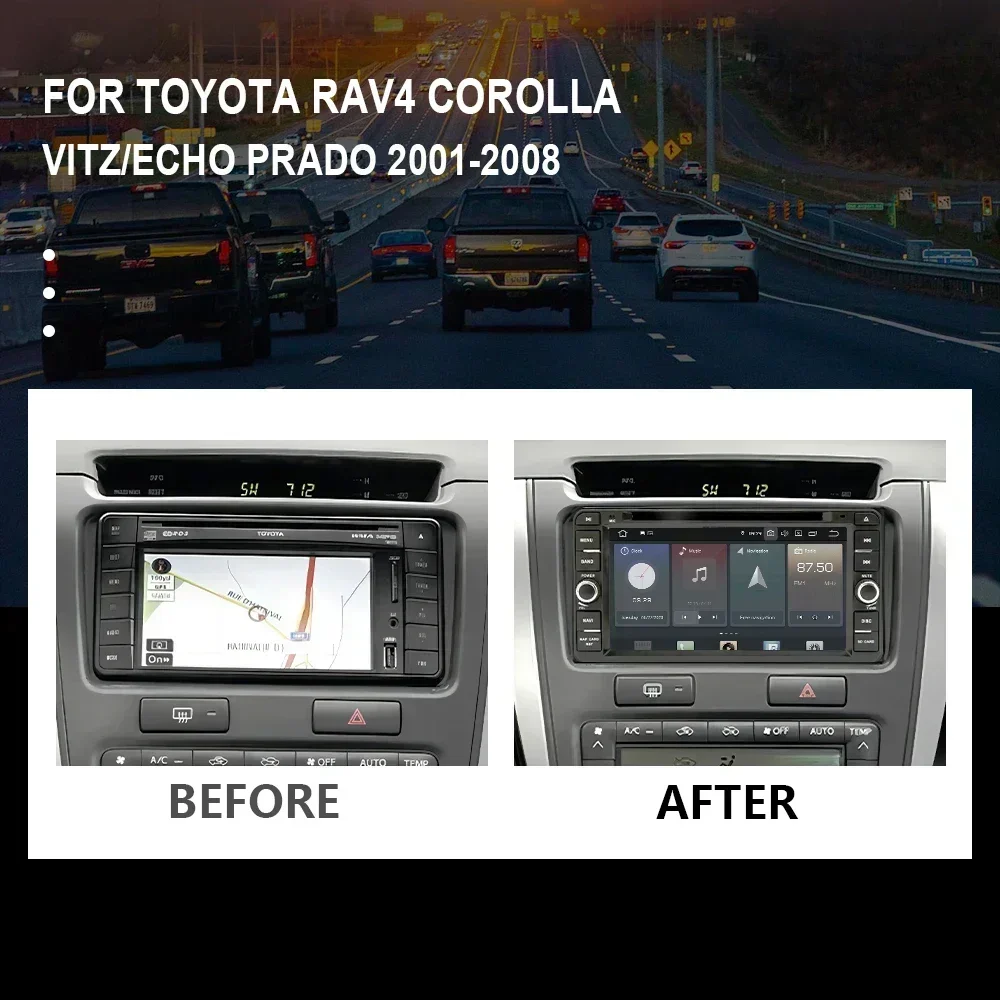 CHSTEK راديو السيارة Carplay أندرويد السيارات لتويوتا RAV4 كورولا فيتز/صدى برادو 2001-2008 نظام تحديد المواقع بلوتوث واي فاي الوسائط المتعددة مشغل ديفيدي