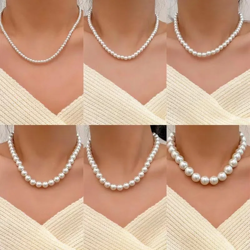 Bohemian Imitation Pearl Choker Necklace Statement Short Collar Clavicle Necklaces Women Jewelry 6mm/8mm/10mm