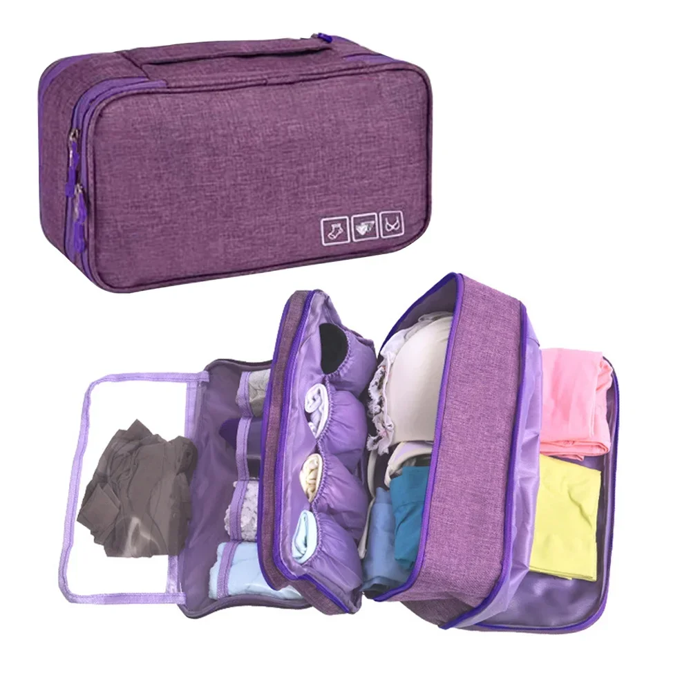 Travel Multi-functional Underwear Organizer Bag Portable Bra Socks Underwear Accessories Bag Cubic Toiletry Bag (purple)