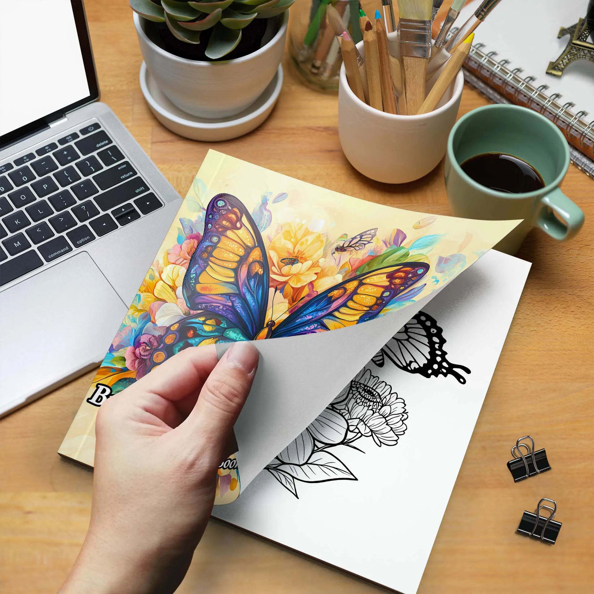 Butterfly and Flowers Adult Coloring Book - 20*20cm 24 Page Art Coloring Book - Helps Reduce Stress and Ease Emotions image 4