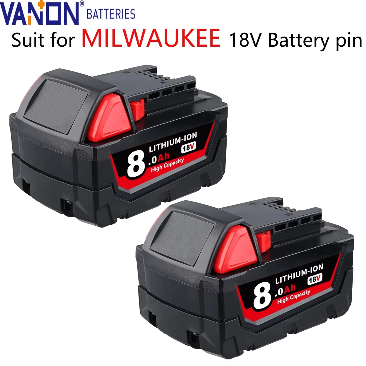 

VANON 2 упаковки M18 8,0 Ач 18 В MAX литиевая батарея Замена для Milwaukee 48-11-1810 48-1100 48-11-1815 48-11-1850 Инструмент Barrtey Pin