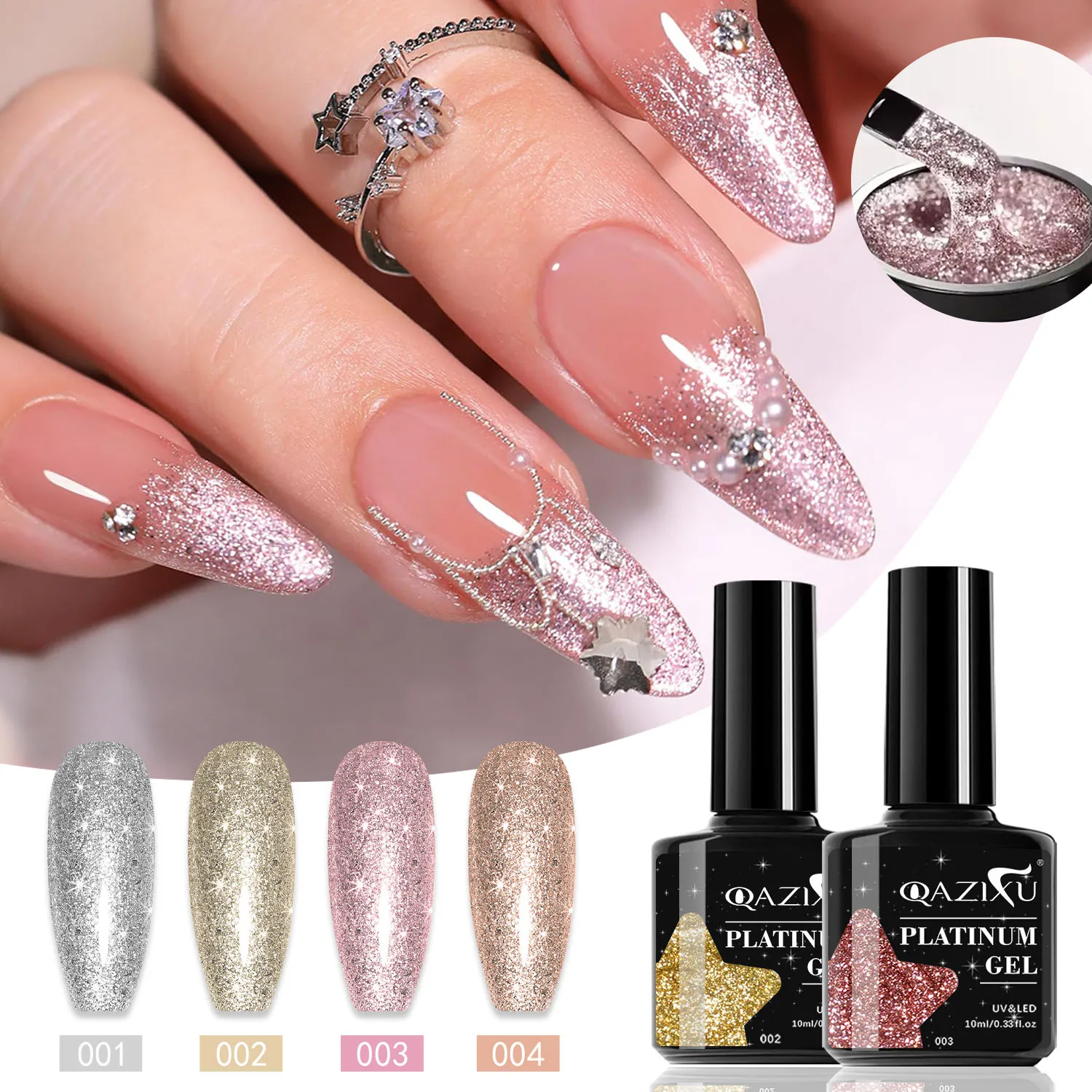 QAZIXU 10 ml Silber Glitter Nagel Gel Polnisch Gold Rosa Semi Permanent UV Gel Bunte Shinning Soak Off Lack Nail art DIY