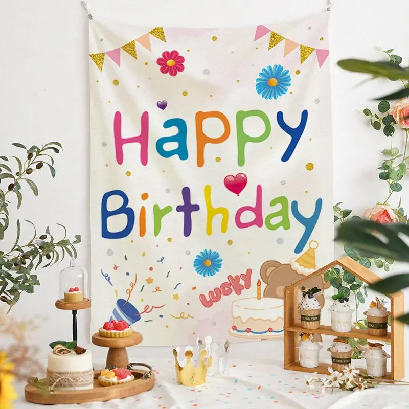 VIKAMA Birthday Cake & Balloons Tapestry Wall Hanging, 6 Designs, Wall Decor for Bedroom Living Room Dorm