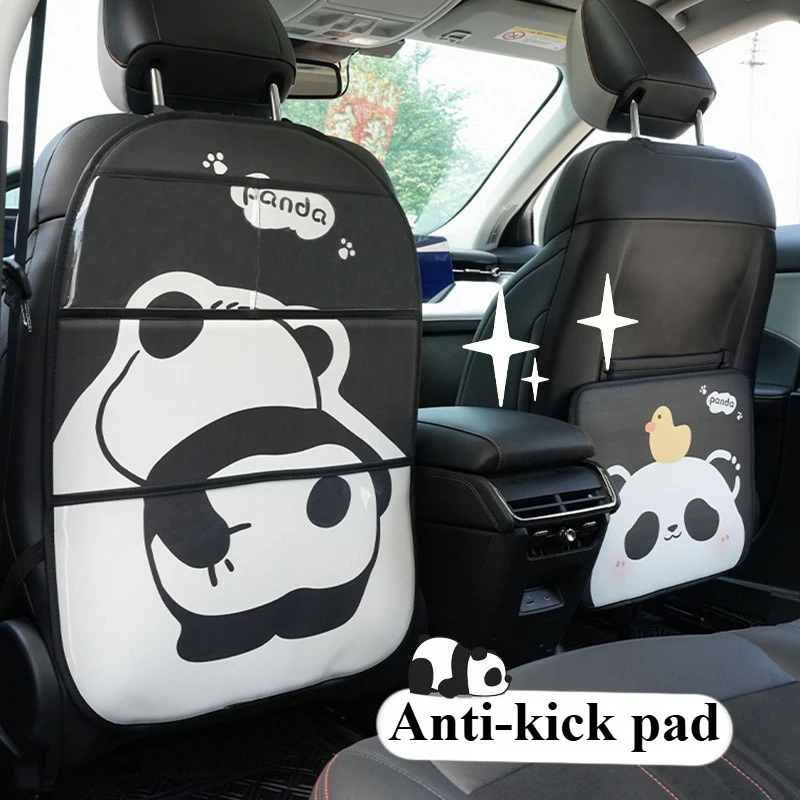 

1 шт., противоударная накладка на спинку автомобильного сиденья с милой пандой, искусственная кожа для девочек, грязеотталкивающая и износостойкая защитная накладка на заднее сиденье