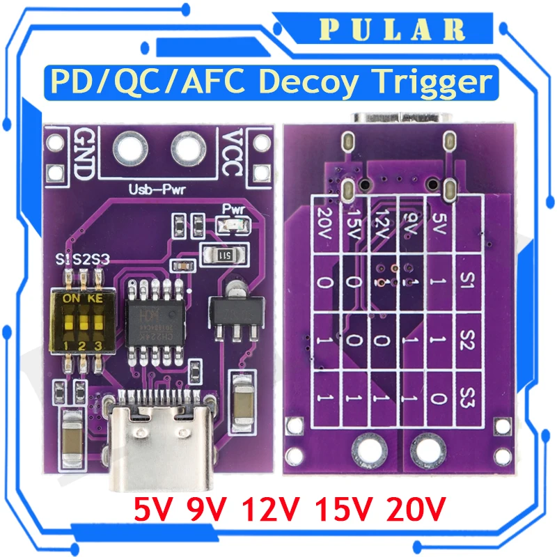 نوع C QC AFC PD2.0 PD3.0 إلى تيار مستمر محاكاة ساخرة احتيال سريع تهمة الزناد كاشف الاقتراع USB-PD دفتر وحدة امدادات الطاقة تغيير المجلس