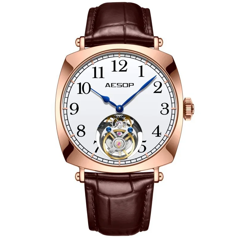 

Aesop Real 100% Tourbillon Watch Men Mechanical Double Sided Hollow Wirstwatch Sapphire 316L Waterproof Super Luminous Clock