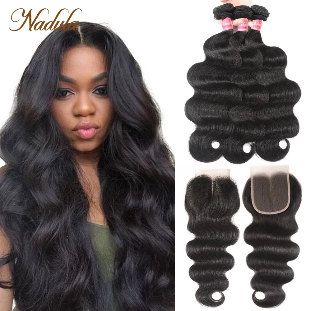 Nadula Hair Body Wave Bundles With Closure Remy Human Hair Bundles With Closure Malaysian Hair Weave Bundles With Lace Closure