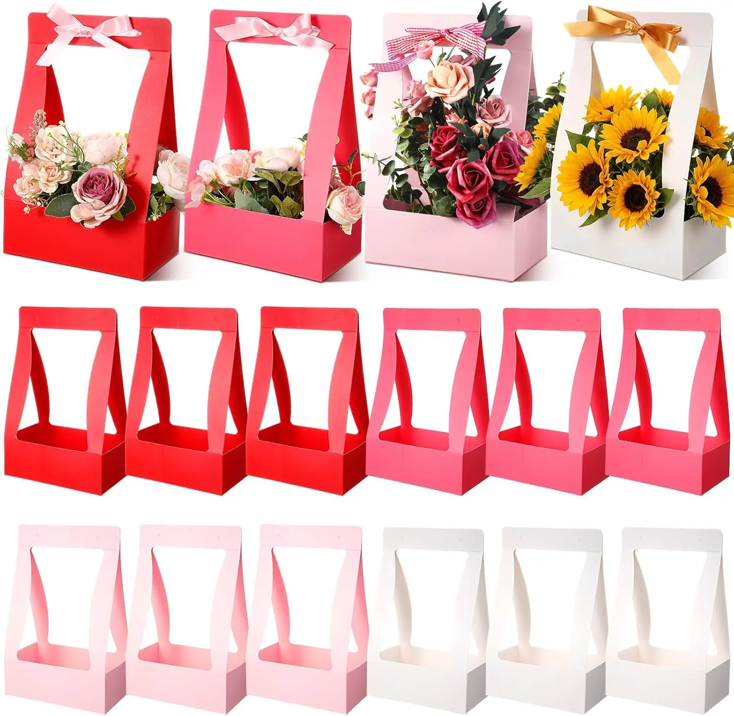 

Набор из 12 разноцветных коробок для цветов: для композиций, букетов, свадебных торжеств - портативные, водонепроницаемые, с ручкой
