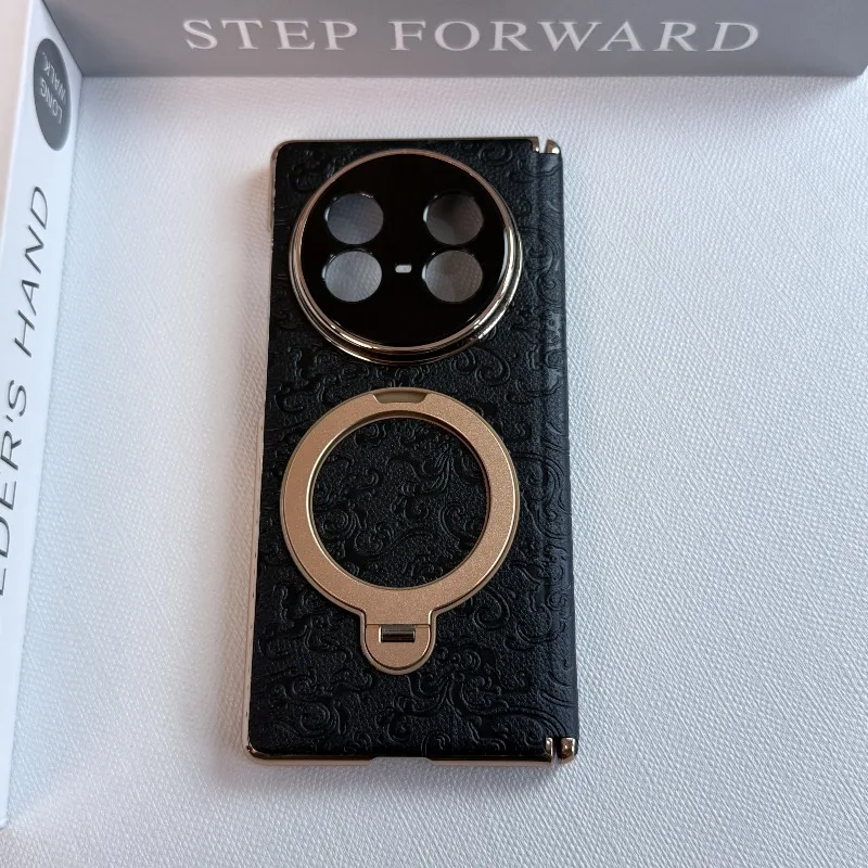 

For Vivo X Fold 5 Case Magnetic 360° Ring For MagSafe Flower Print Texture Leather Cover Equipped With Central Hinge Protection