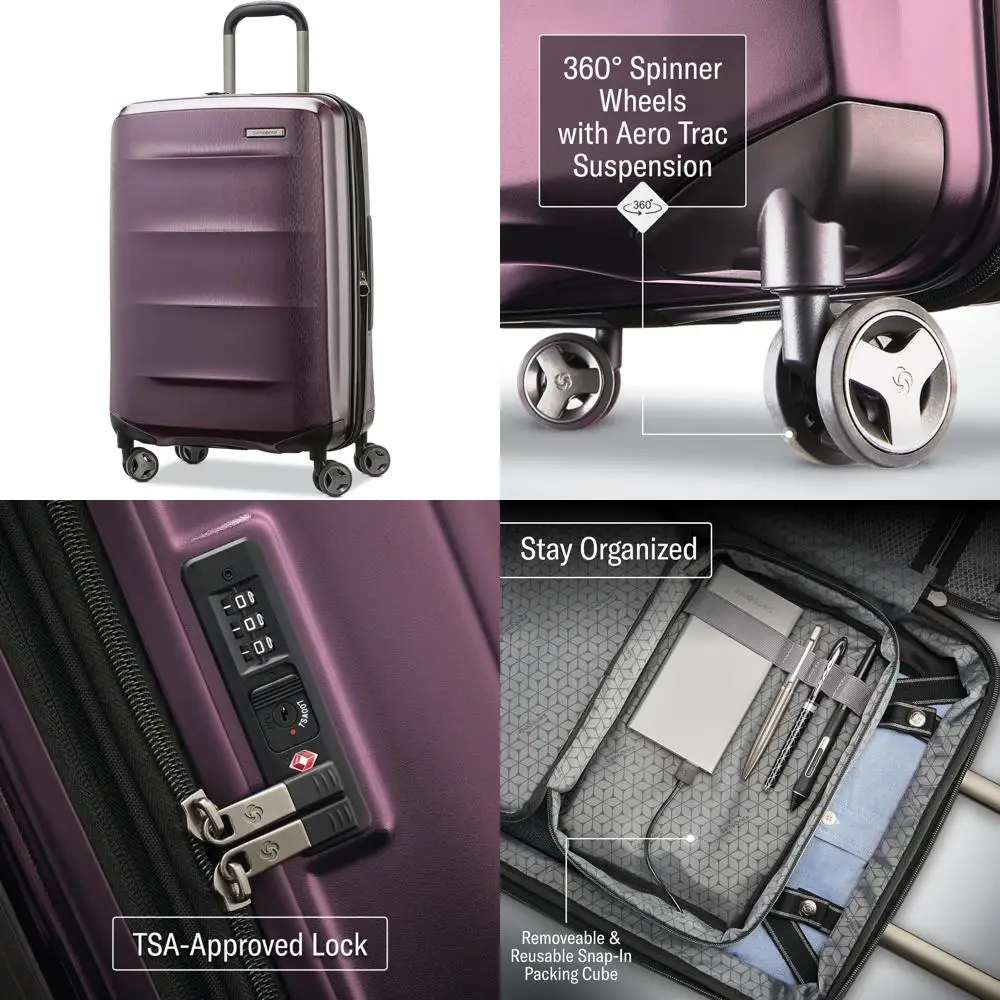 

Легкий 24-дюймовый жесткий чемодан с ударопрочной устойчивостью и 360° ° Спиннерные колеса — средний размер, технология Aero Trac для Smo