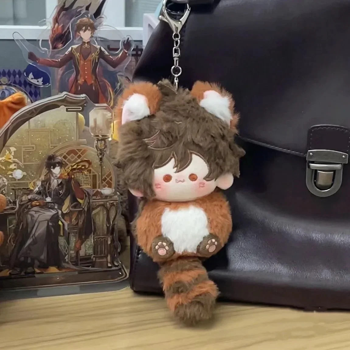 Anime Game Genshin Impact Zhomgli Cosplay Plush Doll Adorable Tail with Ear Knapsack Pendant Plush Keychain Toys Gifts 10cm