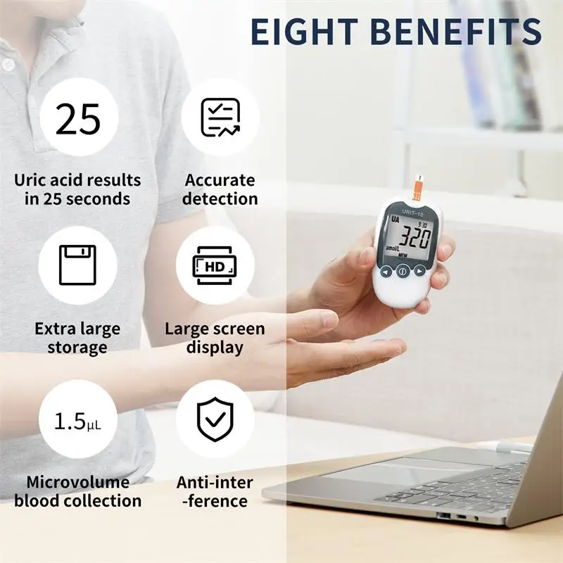 URIT 10 Uric Acid Monitor With 25/50pcs Test Strips & Lancets For Gout and High Uric Acid Detection Measure Uric Acid Meter*