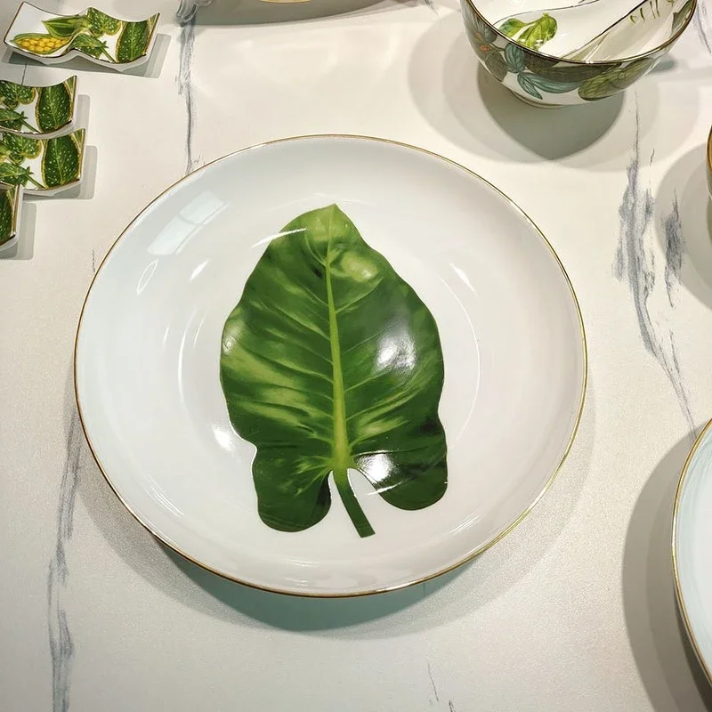 Tropical Rainforest Series Ceramic Tableware Set Bowl Spoon Plate Bone China Household European Tableware Housewarming Gift
