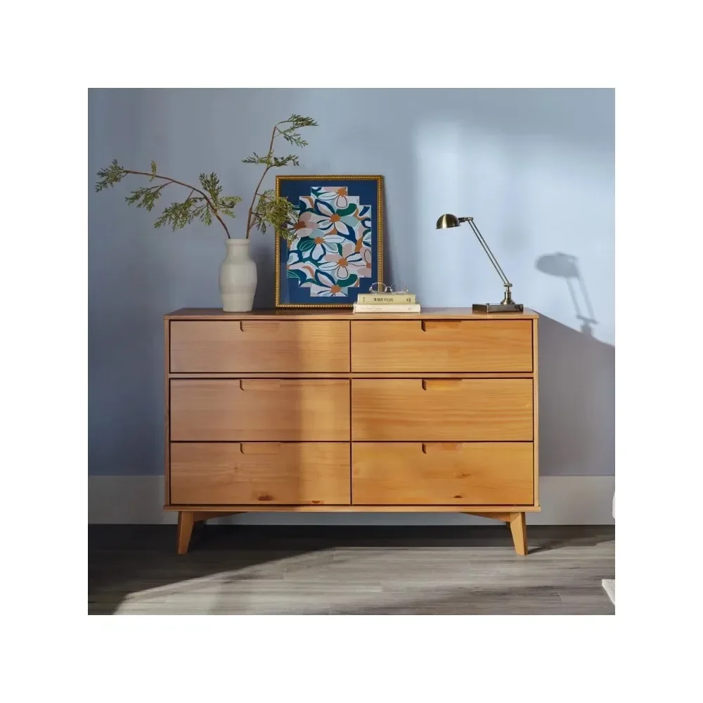 6-Drawer Solid Wood Caramel Dresser Made From Solid Pine Wood This Mid-century Chest Was Created for Durability