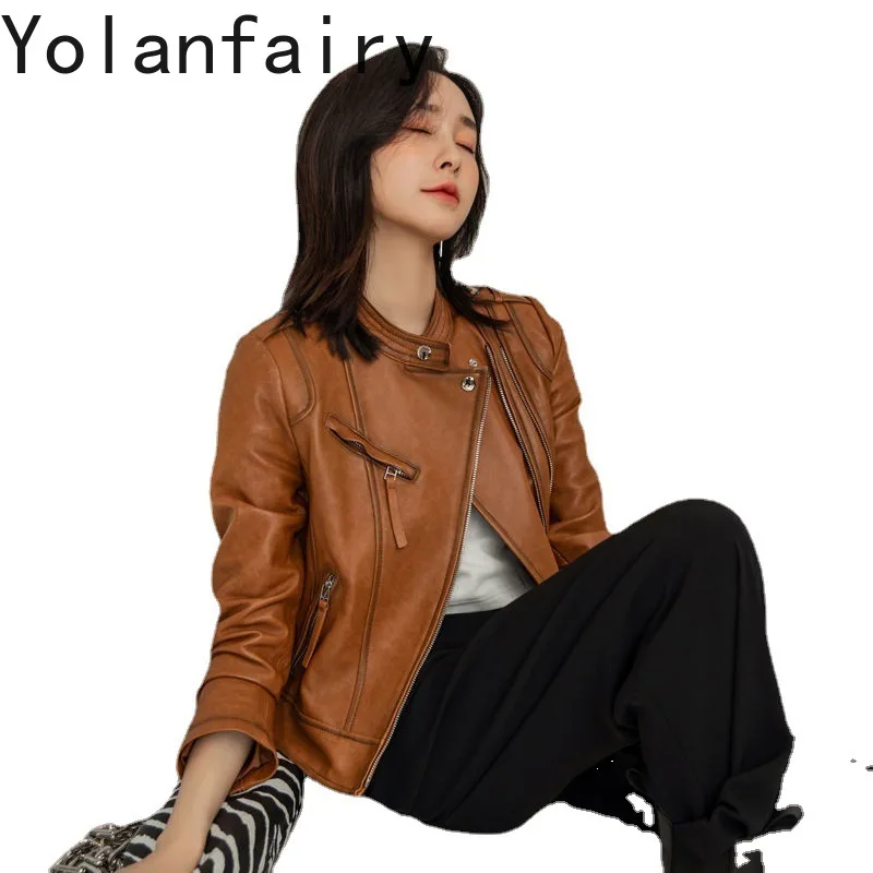 

YOLANFAIRY Genuine Leather Sheepskin Outwears Women Spring Autumn Versatile Style Motorcycle Jacket Slim Fit Coats New Chaquetas