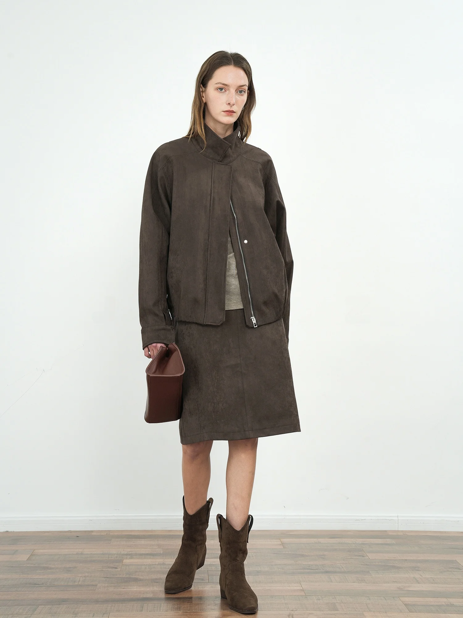 JWSZ Chaqueta Retro de Lujo con Cuello y Mangas Murciélago de Ante Mate para Mujer, Prenda Exterior de Alta Calidad con Mezcla de Poliéster y Spandex Antiarrugas