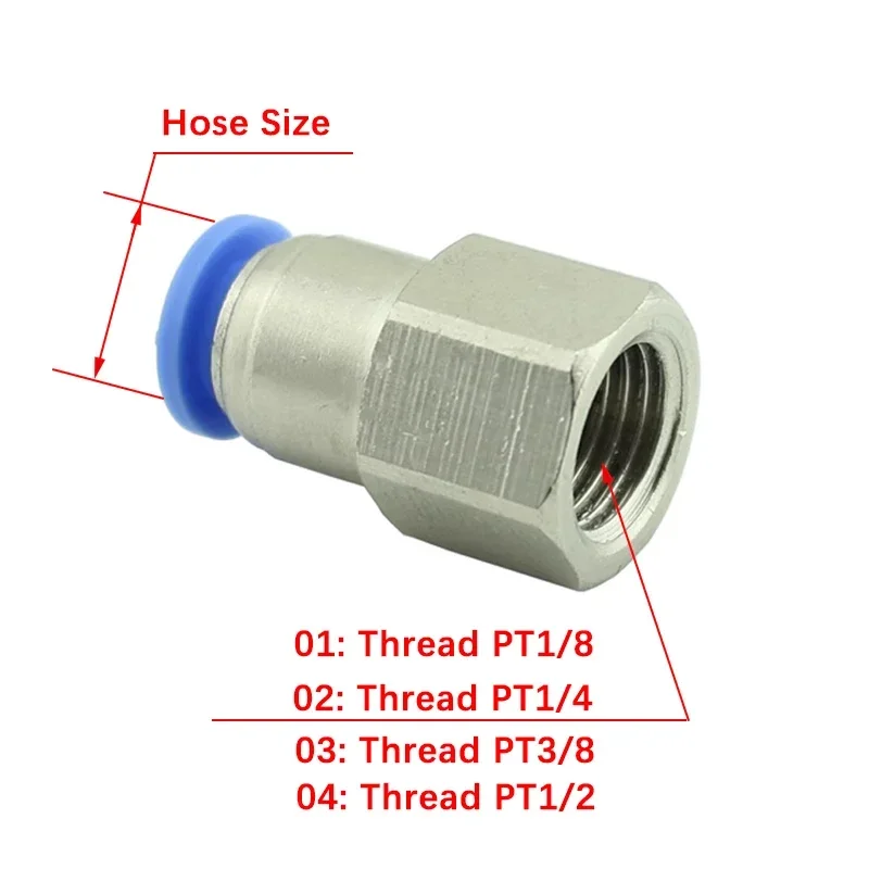 10pcs/lot BSPT PCF1/4-01 PCF5/16-01 PCF3/8-02 PCF1/2-03 Pneumatic Connectors Female Straight One-Touch Quick Release Fitting