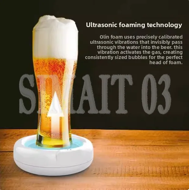 Electric Ultrasonic Beer Foam Maker, Fast Rich Froth Machine for Home Bar & Party, Creative Bartender Tool