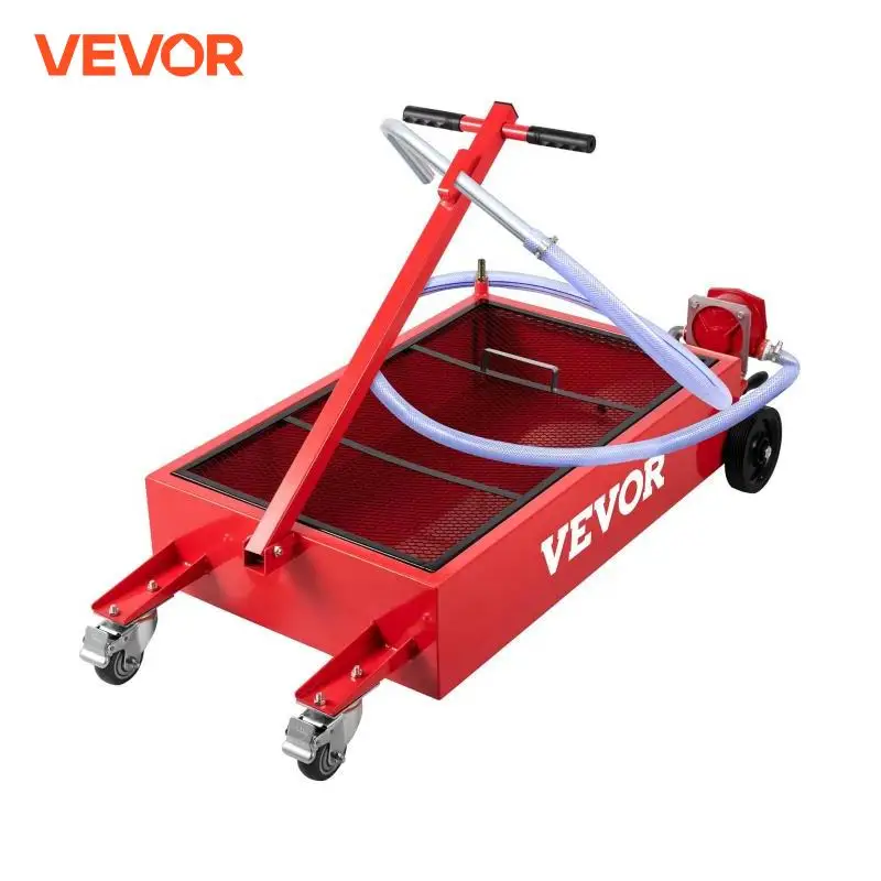 VEVOR Oil Drain Pan 20 Gallon Tank Low Profile Large Capacity Oil Change Pan Foldable Hand with Pump Hose Swivel Casters Wheels