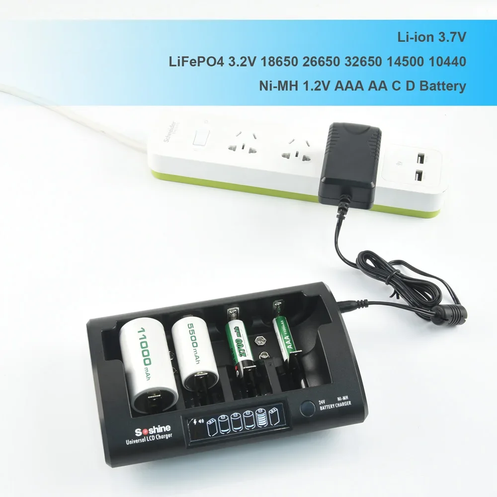 Soshine 4500mAh NiMH Rechargeable Batteries and LCD Ni-MH Li-ion LiFePO4 Charger 1.2V 4500mAh C Size Low Self Discharge Battery