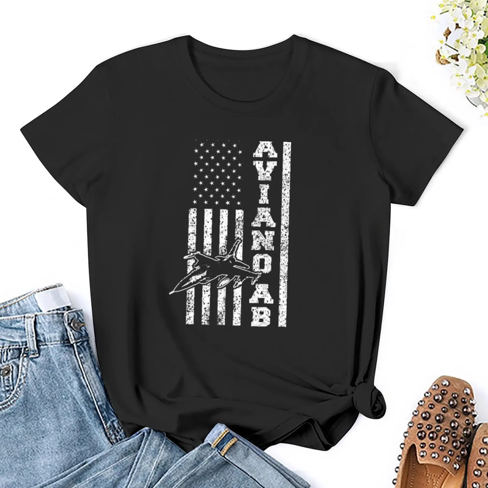 Aviano Luchtmachtbasis Usaf Italie Verontrustte Ons Vlag F-16 Usa T-Shirt Koreaanse Mode Korte Mouw T-Shirt Graphics Vrouwen Tops