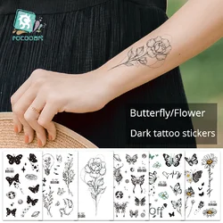 New Butterfly Small Fresh Tattoos Sticker Waterproof Retro Black and White Personalized Temporary Tattoos Sticker 60*105mm