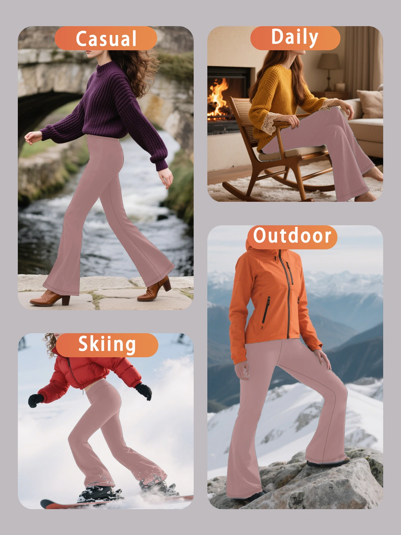 Damen-Leggings mit Fleece-Futter – hoch taillierte, superweiche Schlaghose mit Bauchkontrolle. Freizeitkleidung. Freizeit zu Hause