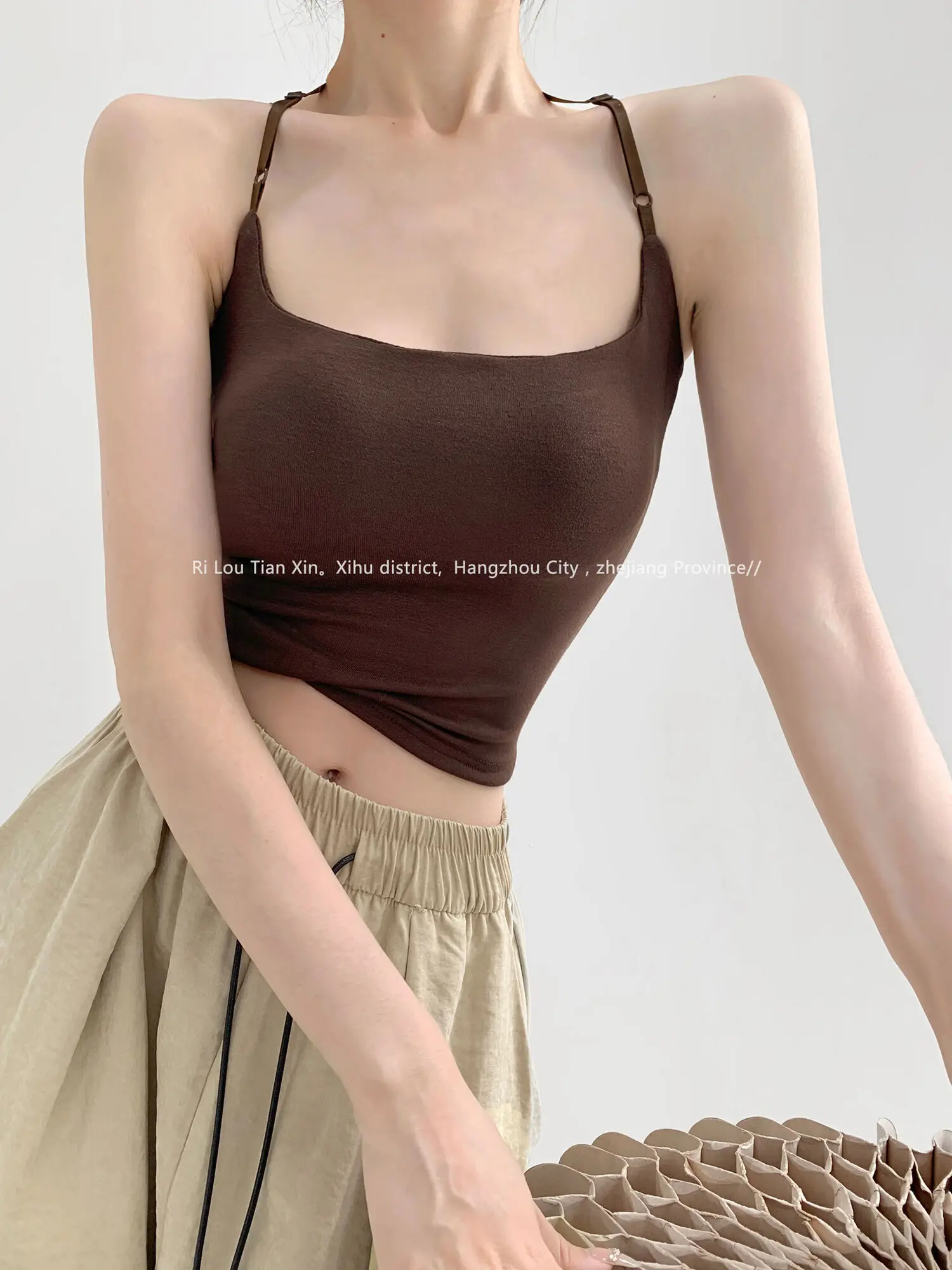 Detachable Chest Cushion Double-layer Neck Hanging Vest Women Summer New External Wearing Spicy Girl Backless Sling Top F181