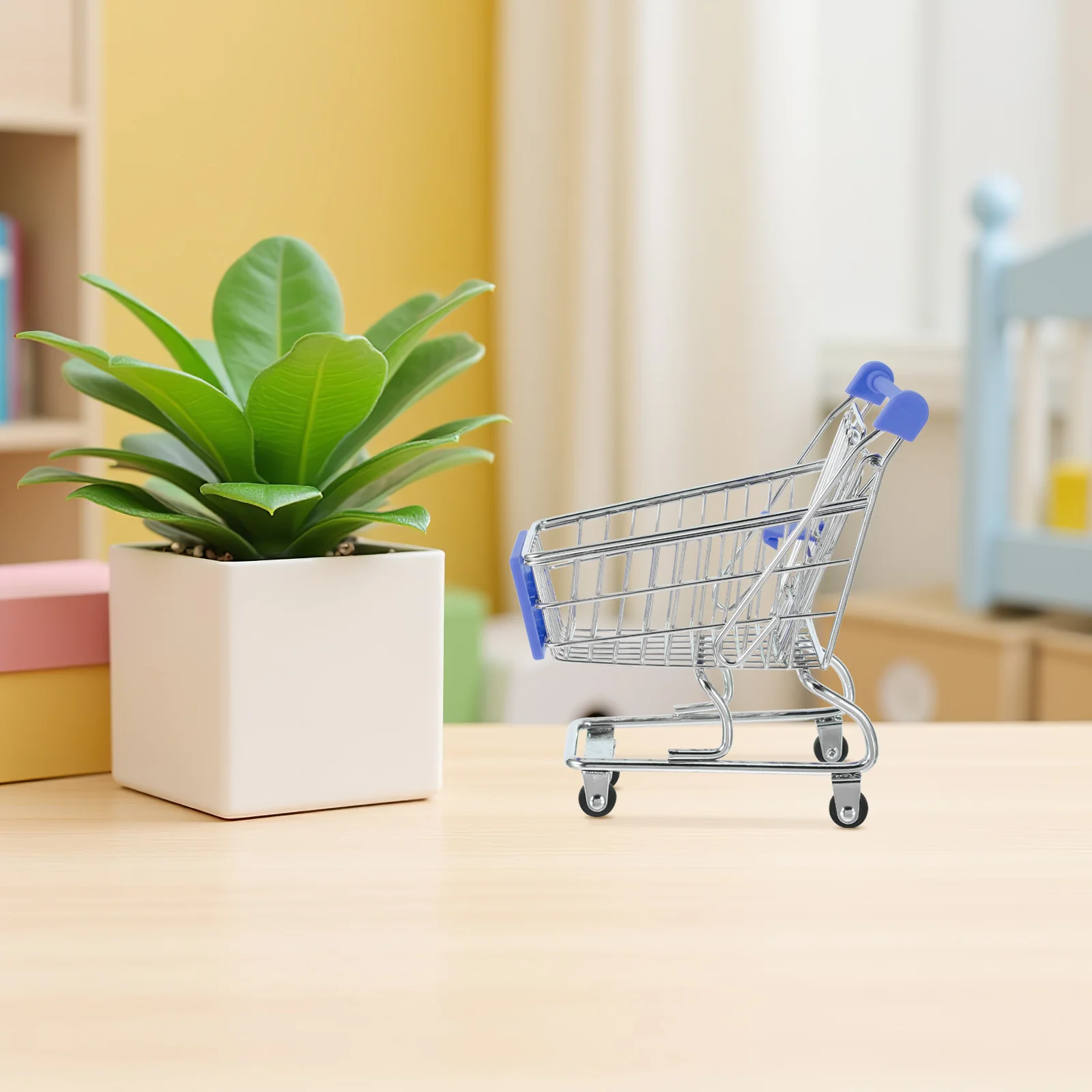 Mini Shopping Cart Metal Grocery Basket Small Handcart Pretend Play Supermarket Role Storage Organizer
