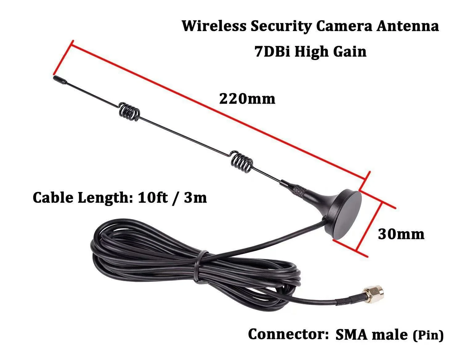 Indoor Outdoor WiFi Antenna - 7dBi Dual Band (2.4G/5G) with RP-SMA Connector & Magnetic Base