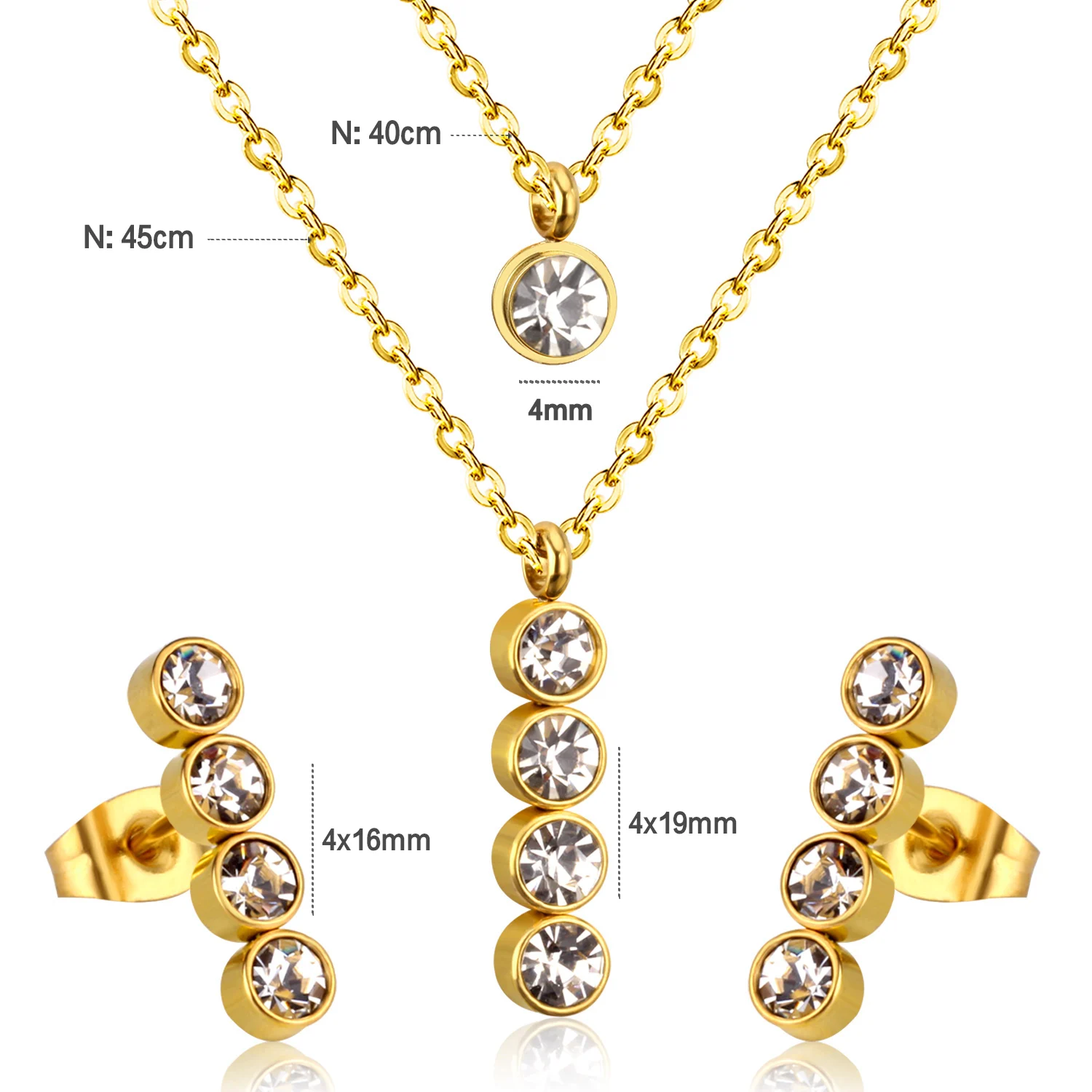 LUXUSTEEL Star Flower Cubic Zirconia Pendants Necklace Earring Sets For Women Stainless Steel  Chain Necklace Jewelry Gift