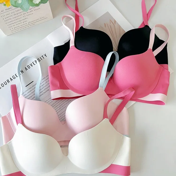 Sous-vêtements Sexy Dopamine pour femmes, bloc de couleur, sans Trace, confortable, petite poitrine, grand, sans bord en acier, soutien-gorge pour femmes