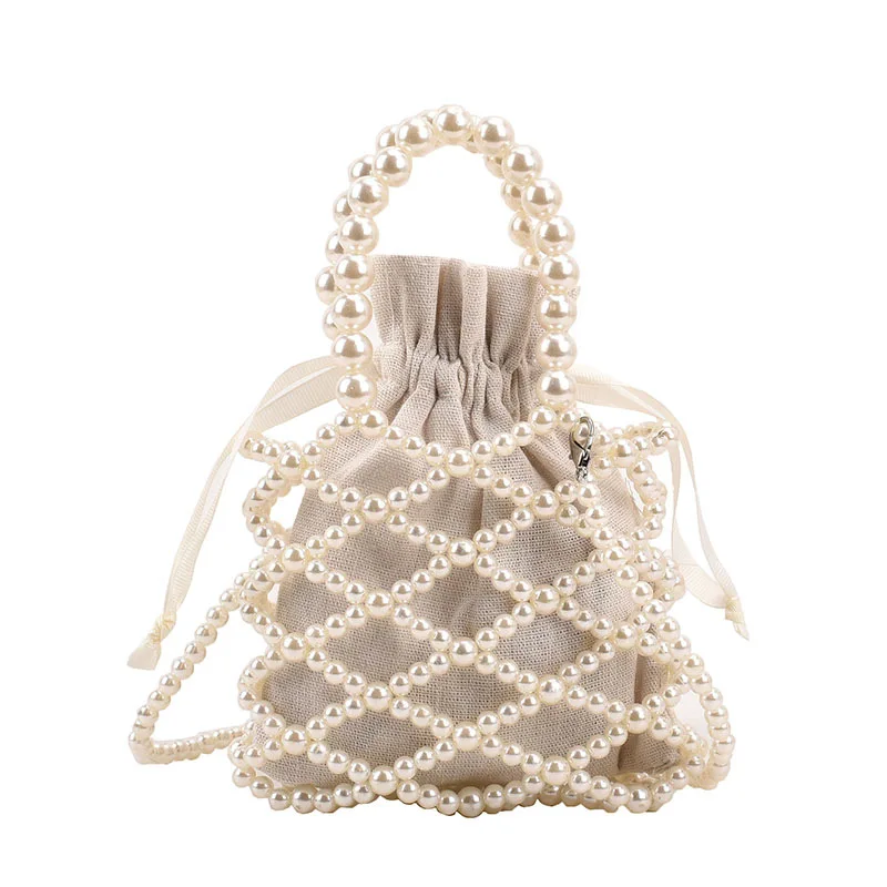 Handmade Pearl Bag Sweet Designer Brand Shoulder Tote Bag Bead Handbag Women Handmade 2023 Summer Party Small Bucket Purse