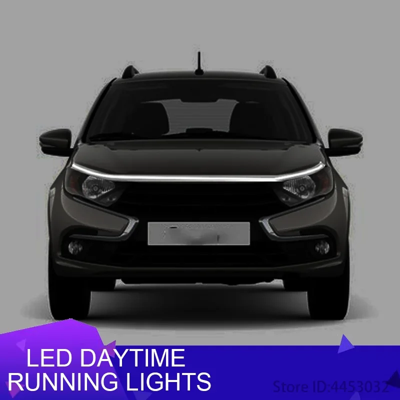 For Lada 2115 niva Vesta XRAY XCODE Granta DRL Scanning Light Car Hood Daytime Running Light LED Strip Accessories 12V 1.5m