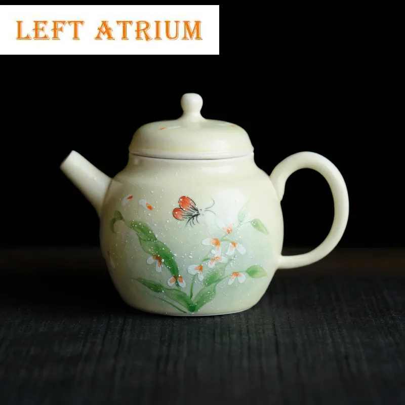 

90ml Pure Hand Painted Orchid Teapot Japanese Tea Infuser Pot Tea Soaking Kettle With Ball Hole Chinese Tea Cafes Ornaments Gift