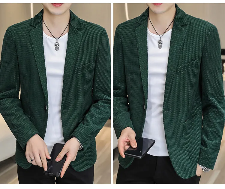 Lässige einfarbige und karierte Anzüge 2026 Frühling Herbst Herren Ein-Knopf-Slim-Fit-Blazer & Jacken Jugend Streetwear Mäntel Oberteile Kleidung – Detail 12