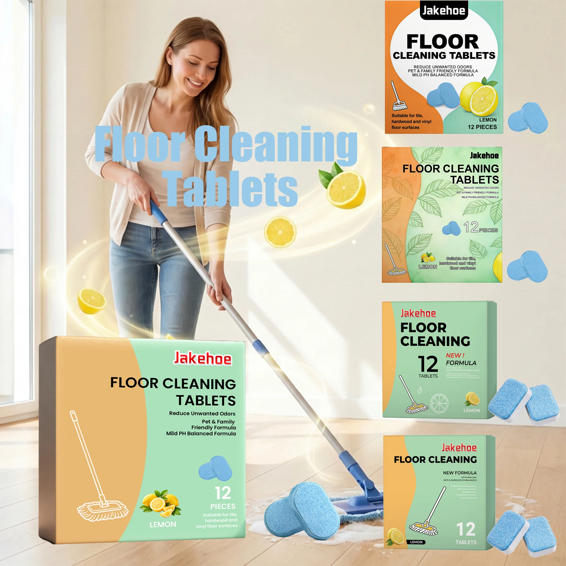 Floor Cleaning Tablets 5 Styles Optional Quick Dissolve Floor Cleaner Tablets Streak-Free Deodorizing Mopping Cleaning Tablets