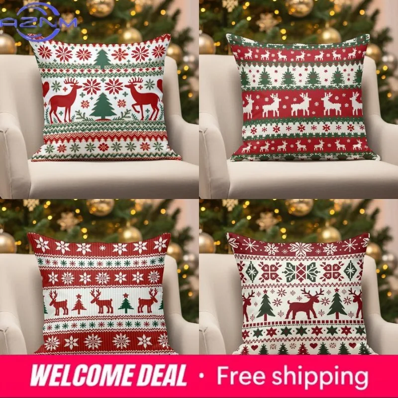 Home Decor Christmas Pattern Square Pillow Suitable For Sofa Bedroom Car Pillow Cover Cushion Rectangular Back Cushion