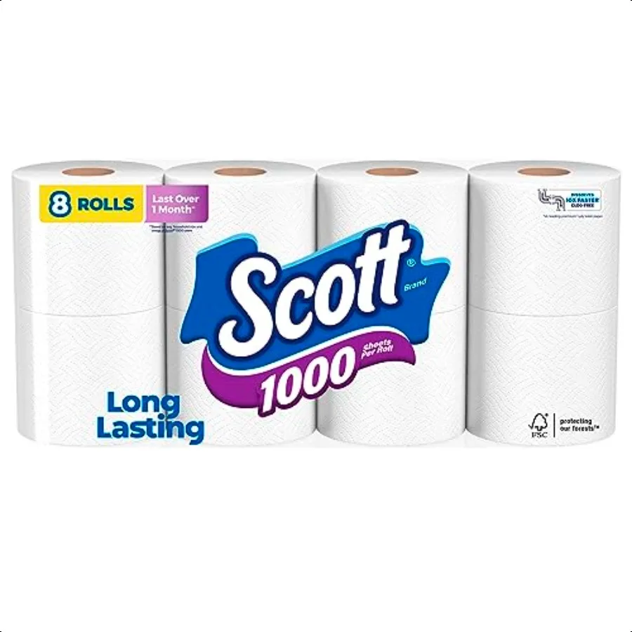 

1000 Sheets Per Roll 8 Toilet Paper Rolls Bath Tissue
