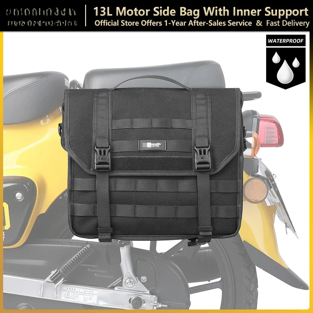 Rhinowalk Motorcycle Side Bag 13L Waterproof Quick Release Motor Saddlebag With Inner Support Board Tail Rack Storage Luggage