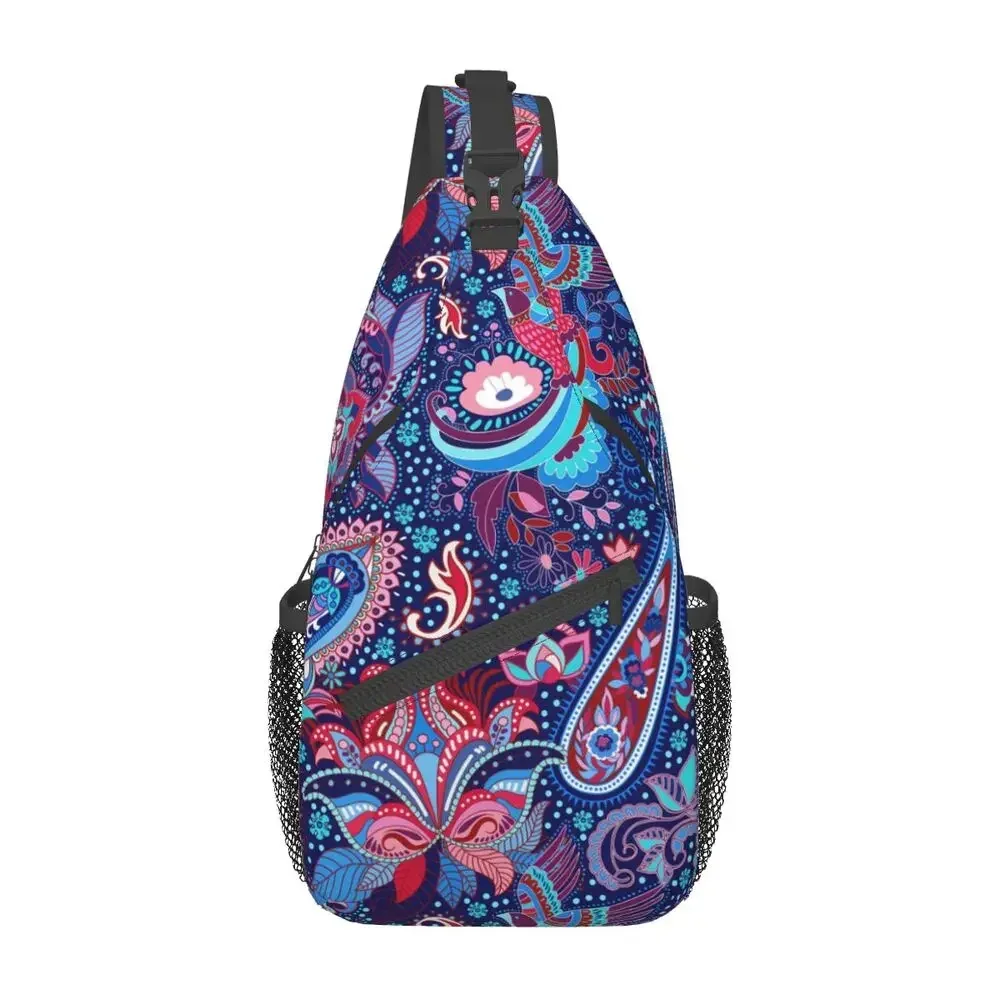 

Colorful Paisley Pattern Sling Chest Bag Custom Bohemian Flowers Shoulder Crossbody Backpack for Men Cycling Camping Daypack