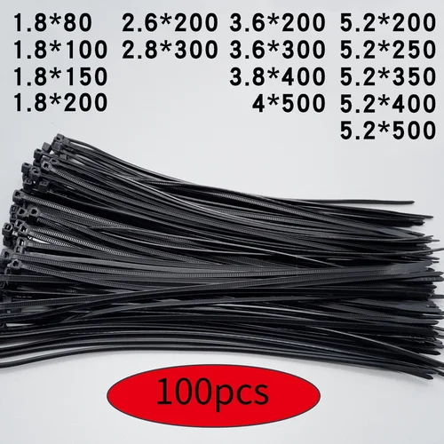 100 unids/bolsa brida de nailon de plástico autoblocante negro blanco brida para cables Industrial anillo de sujeción organizar Cables fijación de cables