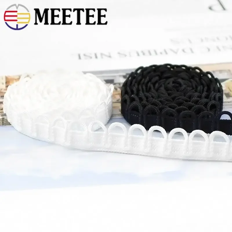 Meetee 5/10M Nylon Elastic Band for Sewing Stretch Collar Buttons U-wave Lace Trim Ribbon Dress Wedding Strap DIY Accessories