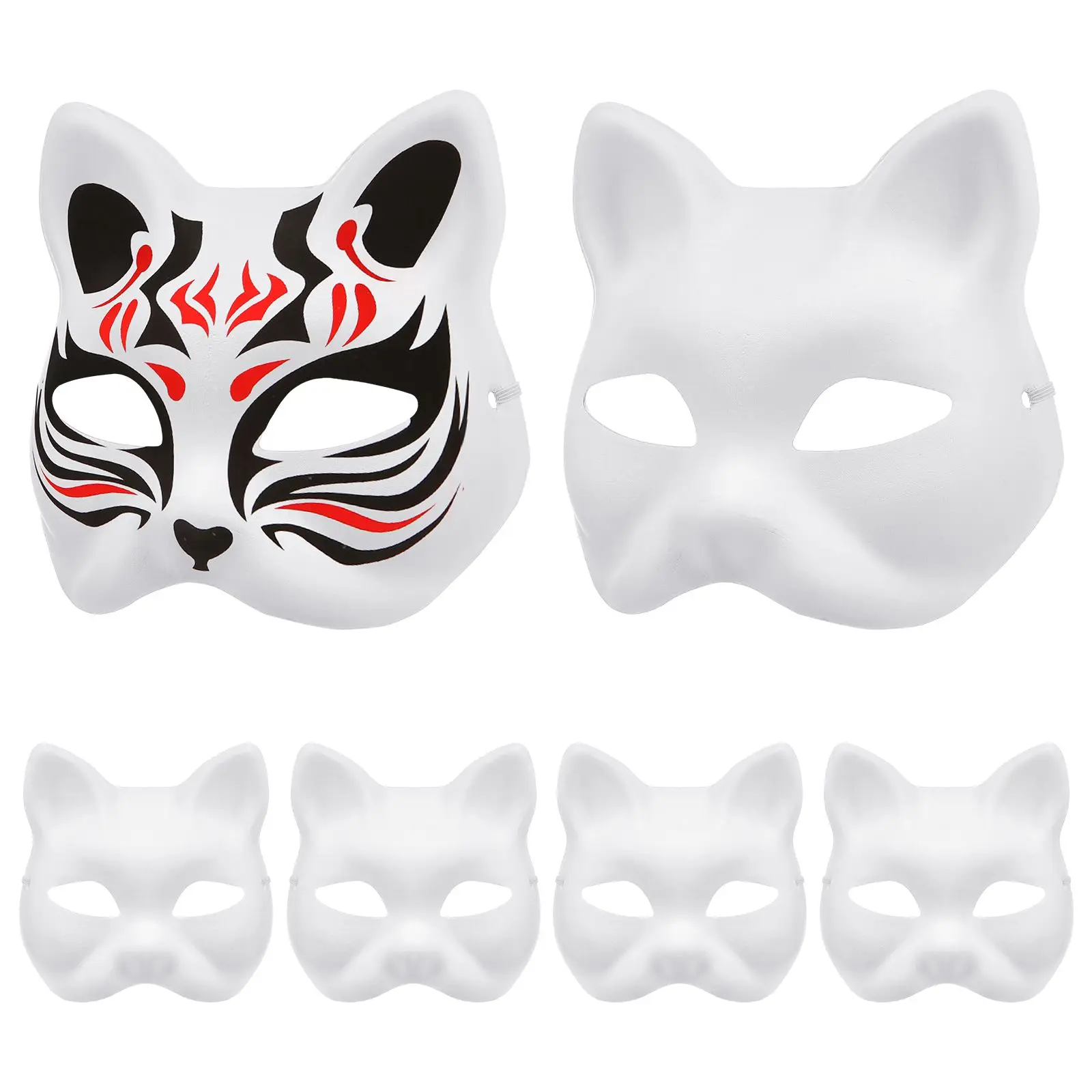 

6pcs Blank Cat Cosplay Masks White Cat Masks Blank Diy Halloween Mask Animal Half Facemasks Masquerade Cosplay Party