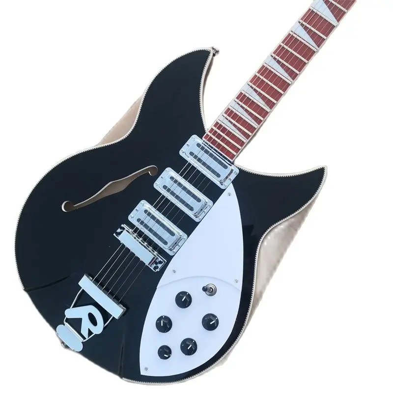 Black Semi Hollow F-hole Electric Guitar, Professional Paying Guitar Rosewood Fingerboard Shell Inlaid, Can Customize, 6 String